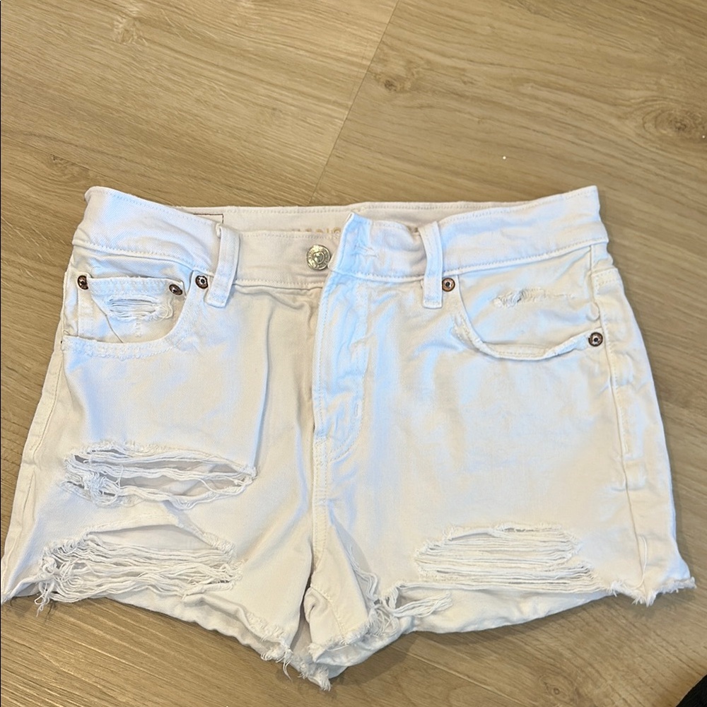 American Eagle Outfitters White Jean Shorts Distressed High-Waisted